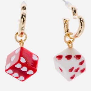 New BETSEY JOHNSON  Red and White Dice Huggie Heart Drop Earrings